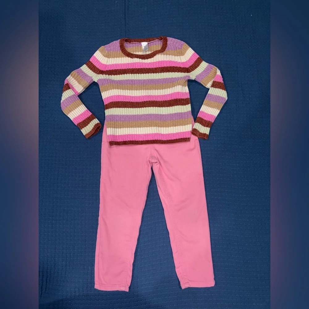 Pink striped long sleeve and pink leggings size 4T Good Condition